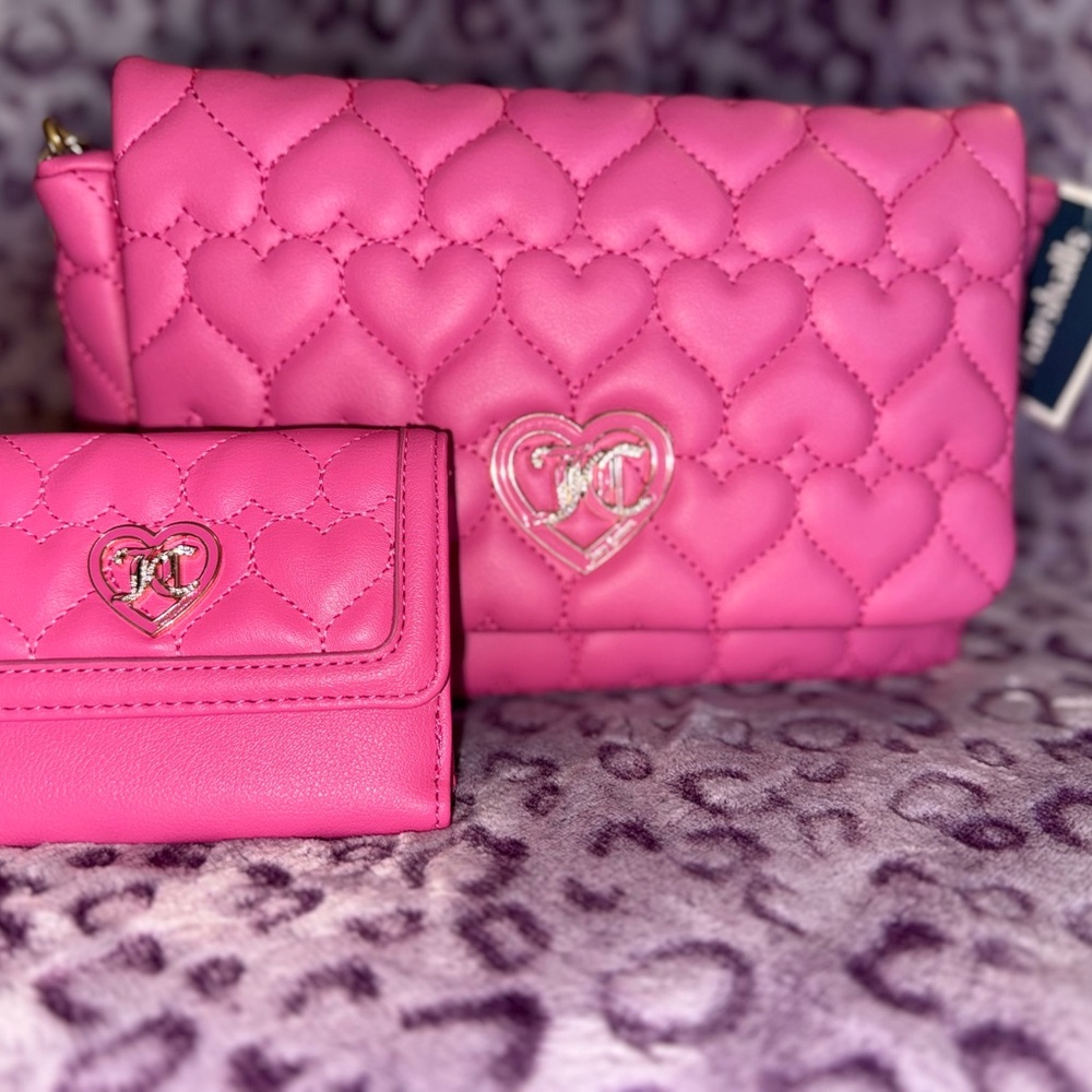 Juicy Couture Pink Heart Quilted Bag and Wallet